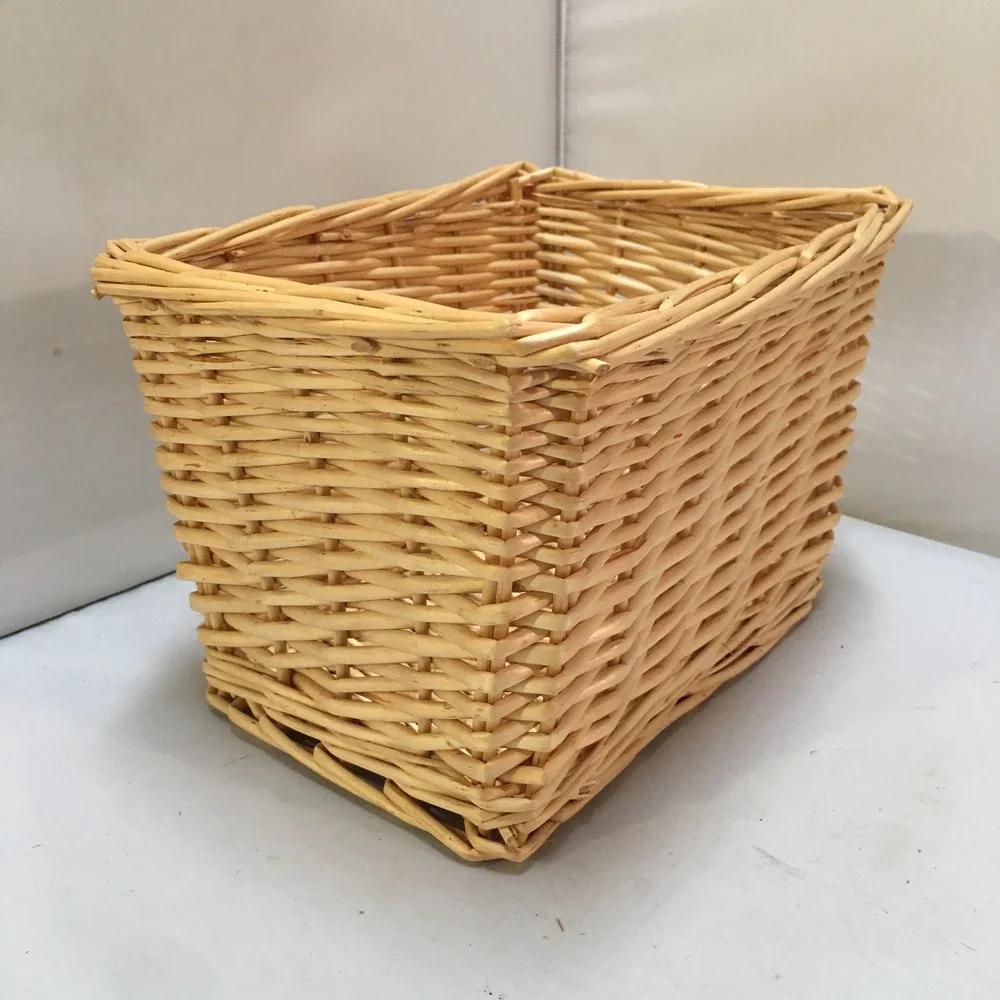 Wicker Storage Basket Unisex Small Tan Woven Rectangular Organizer Cottagecore